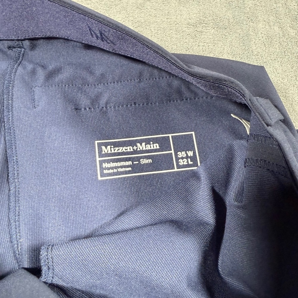 Mizzen + Main Mens Helmsman Pants 35x32 Slim Fit Chino Navy Solid Navy 1BO-0965 - Picture 9 of 12